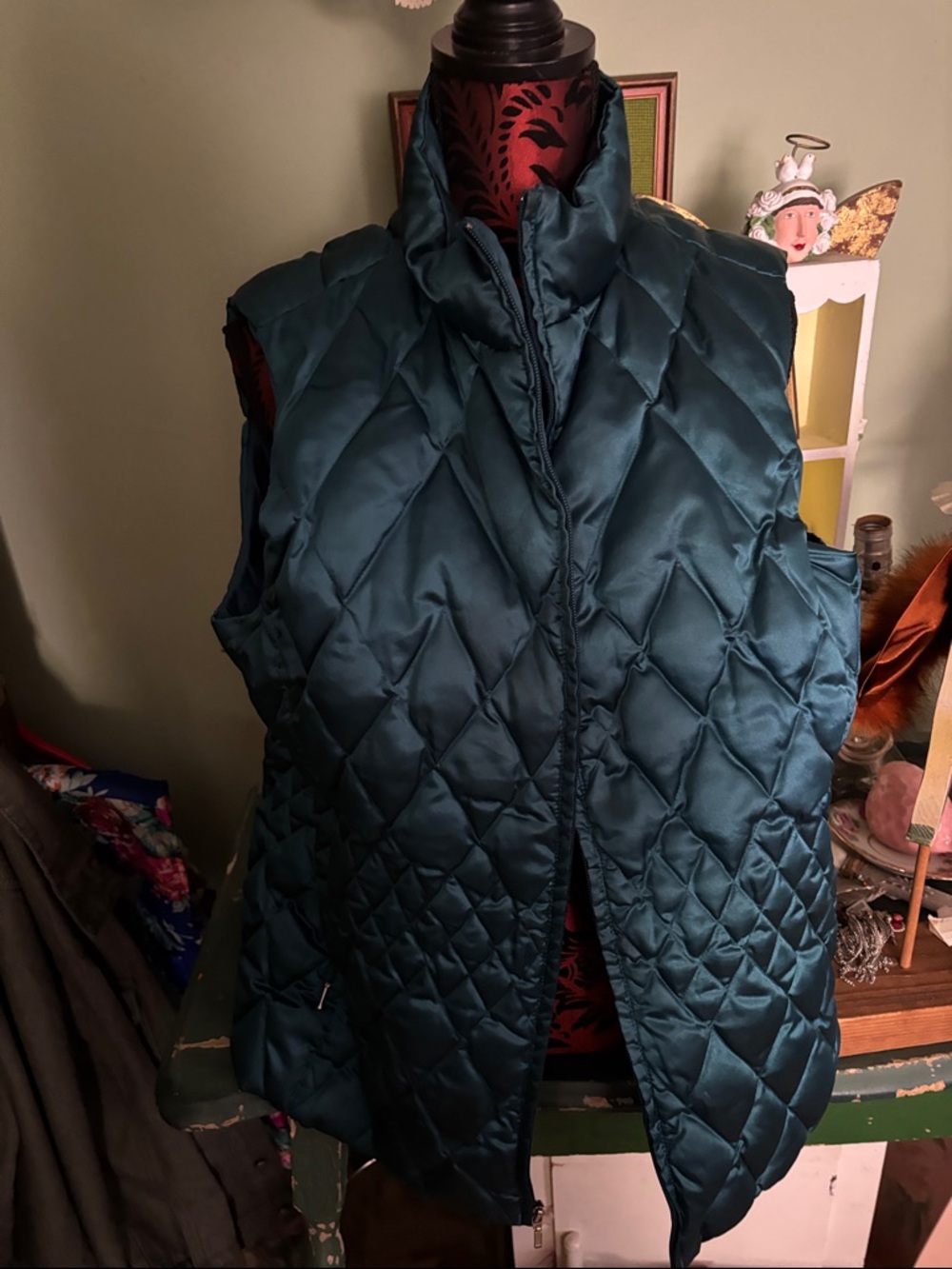 Lands' End Quilted Sleeveless Vest in Deep Teal